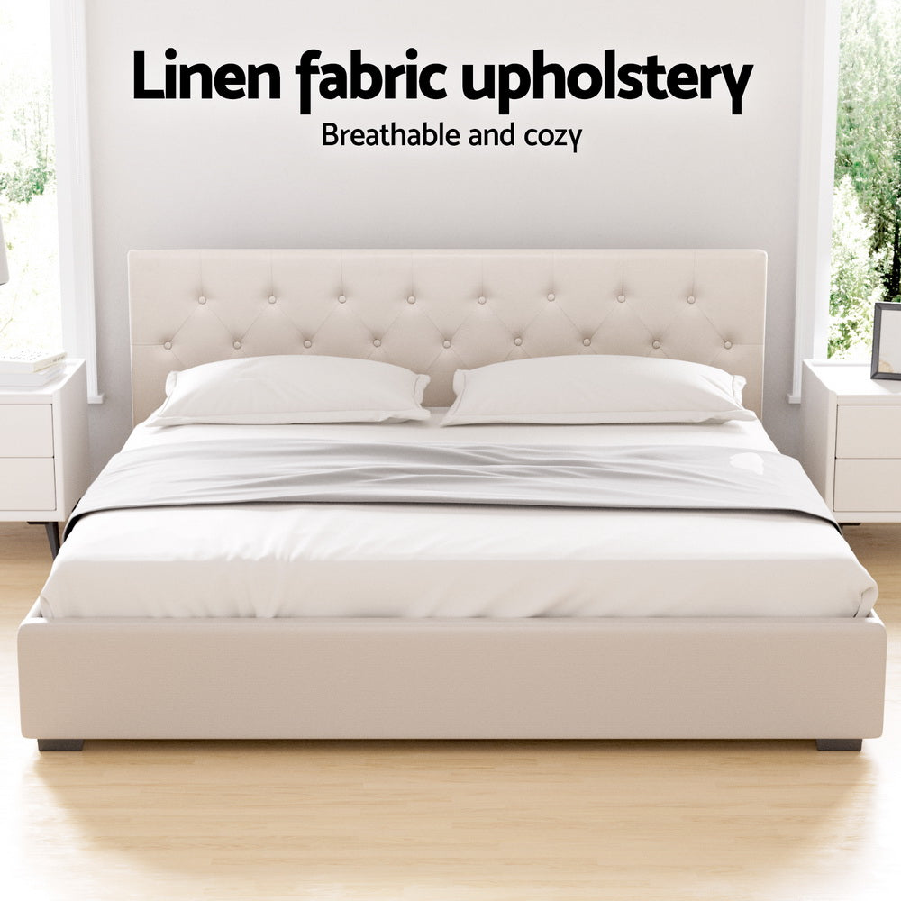 Bed Frame King Size Gas Lift Beige VILA