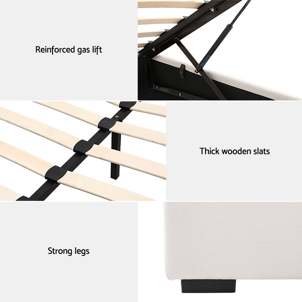 Bed Frame Queen Size Gas Lift Beige VILA