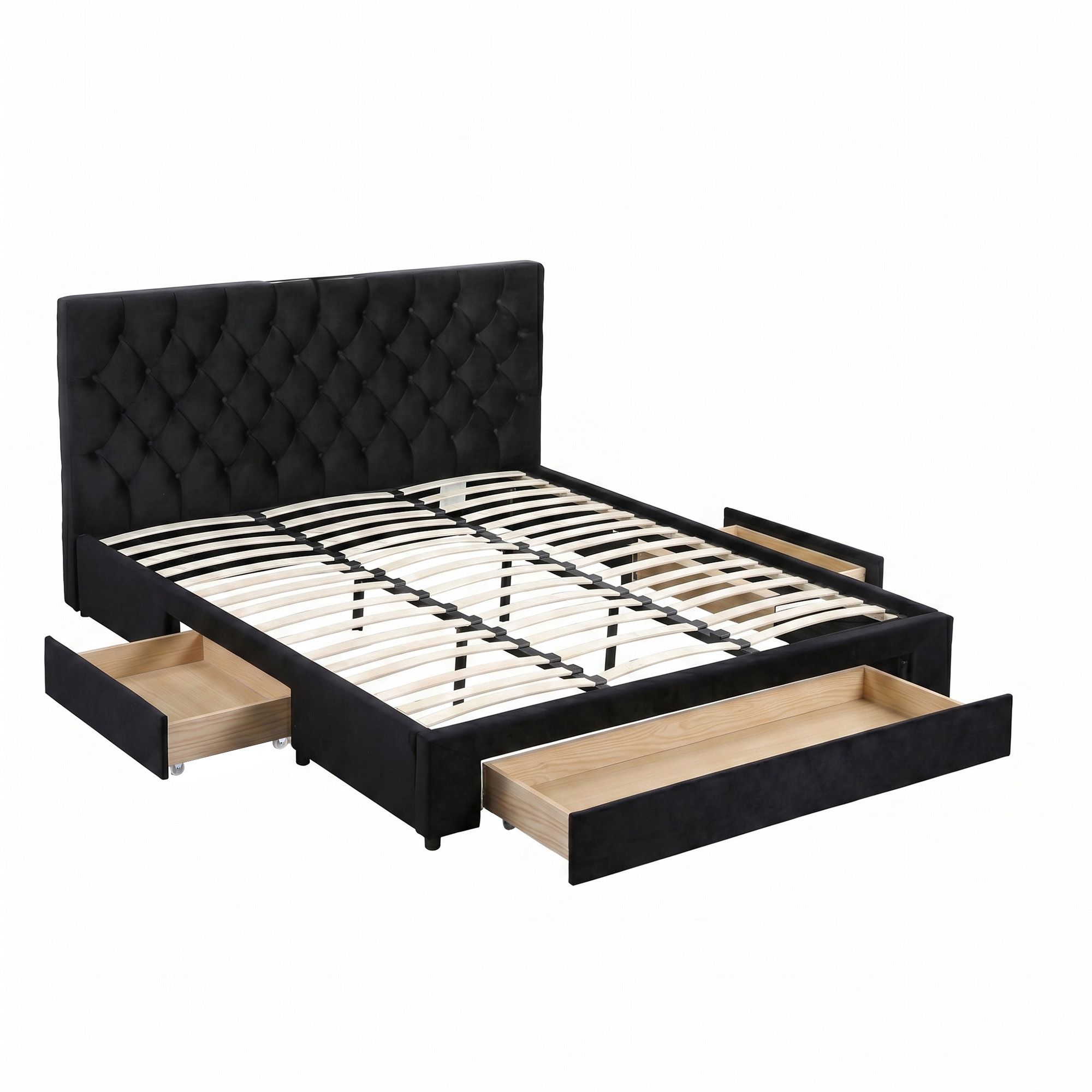 Artiss King Bed Frame Storage Charging Station Upholstered 3 Drawers USB Type-C