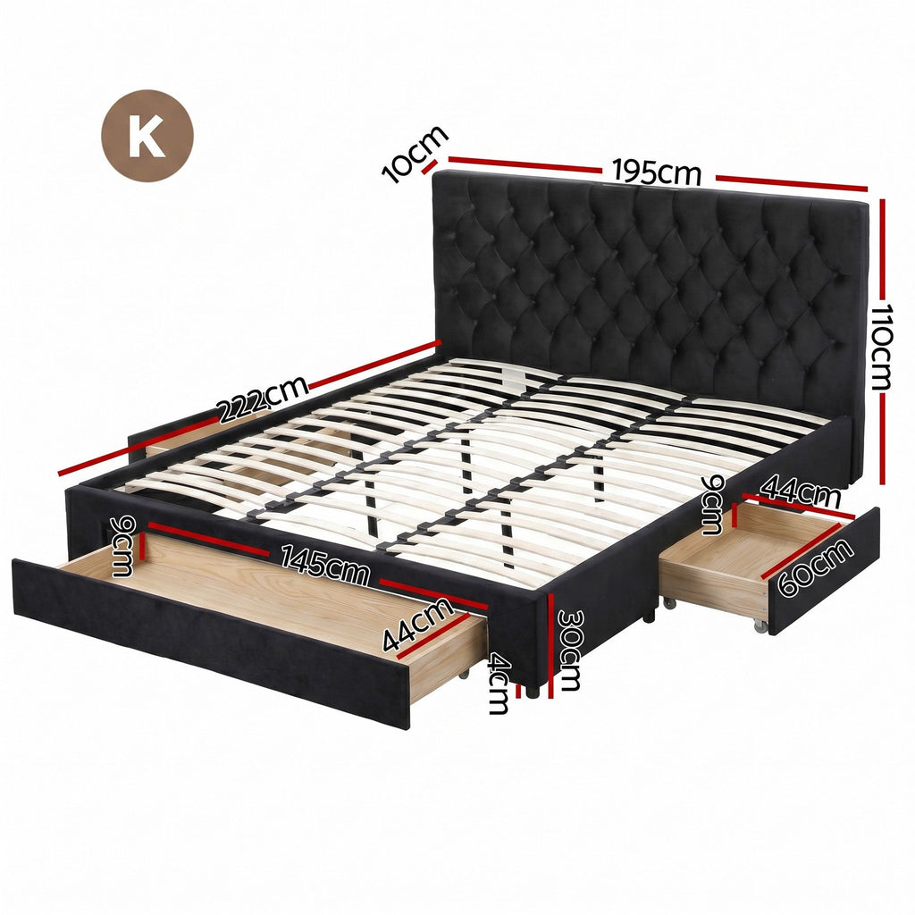 Artiss King Bed Frame Storage Charging Station Upholstered 3 Drawers USB Type-C