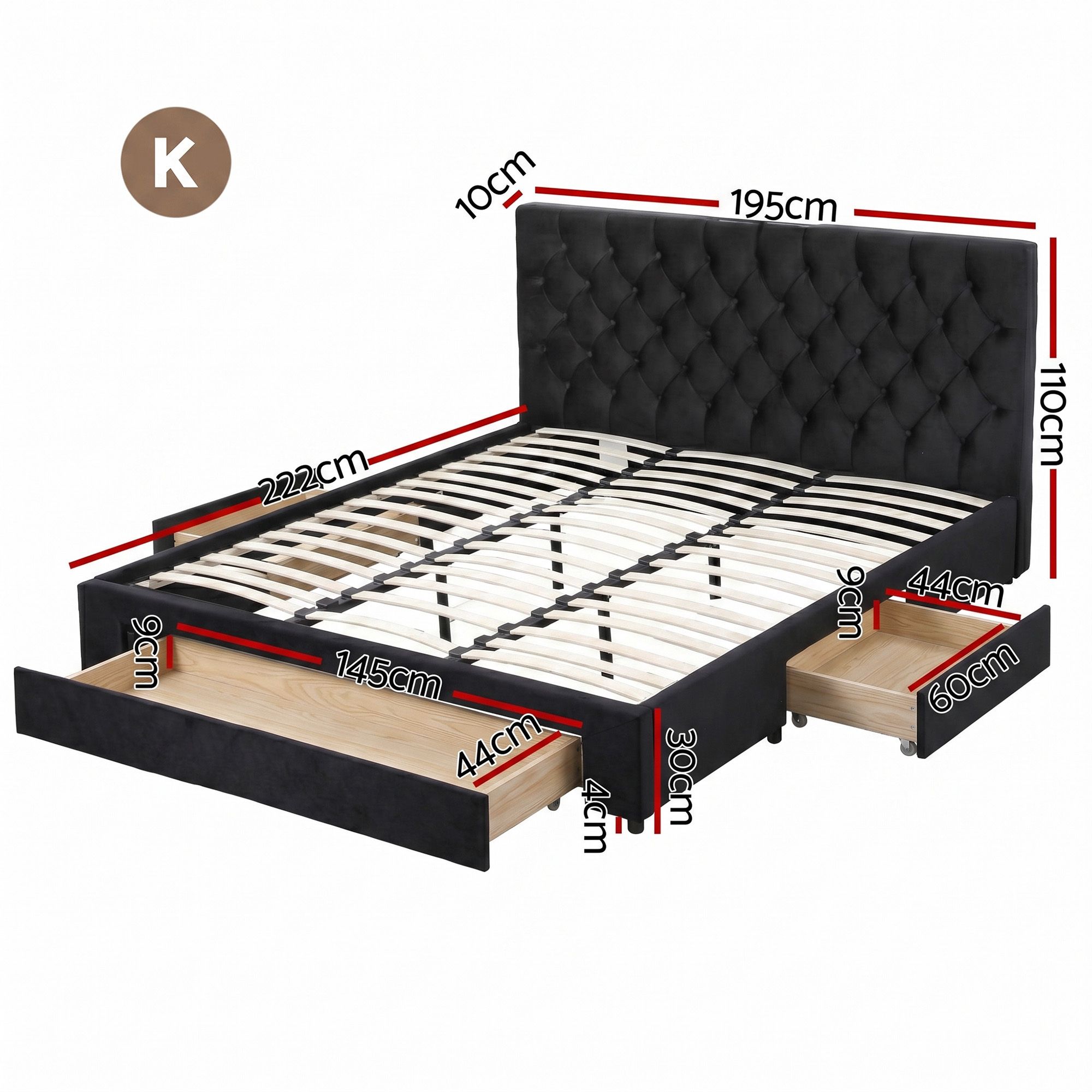 Artiss King Bed Frame Storage Charging Station Upholstered 3 Drawers USB Type-C
