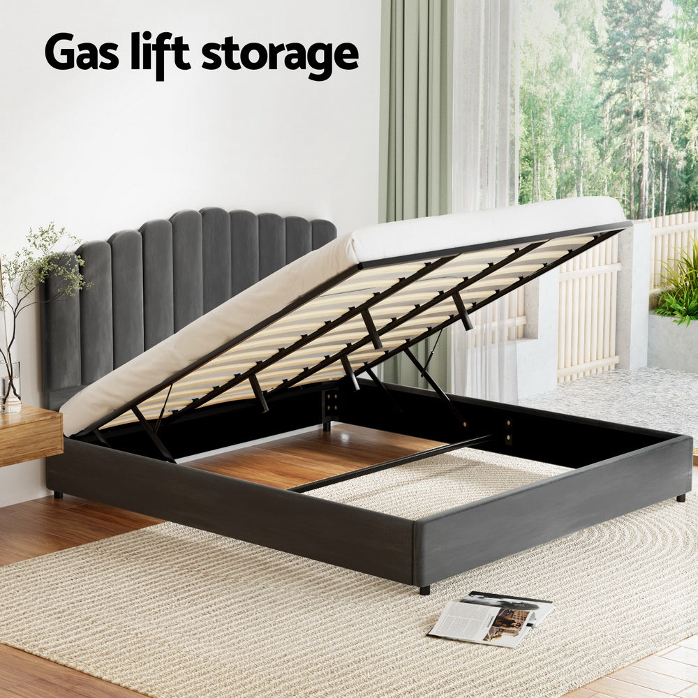 Bed Frame King Size Velvet Grey FION