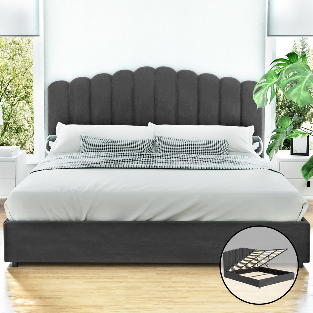 Bed Frame King Size Velvet Grey FION