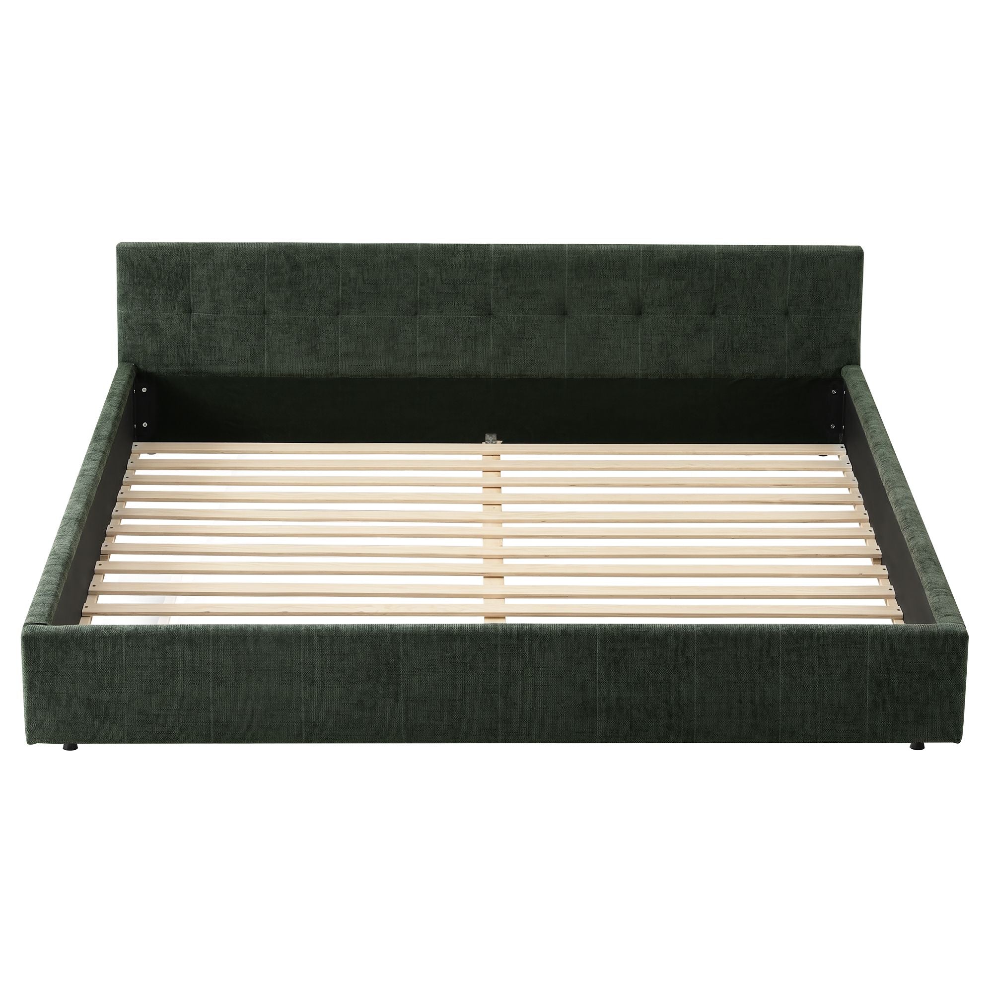 Artiss King Bed Frame Chenille Heavy Duty Platform Base Green 300kg Support No Box Spring Needed