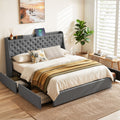 Artiss King Bed Frame with 4 Storage Drawers and Charging Station Tufted Wingback Headboard 300kg Loads Charcoal Grey
