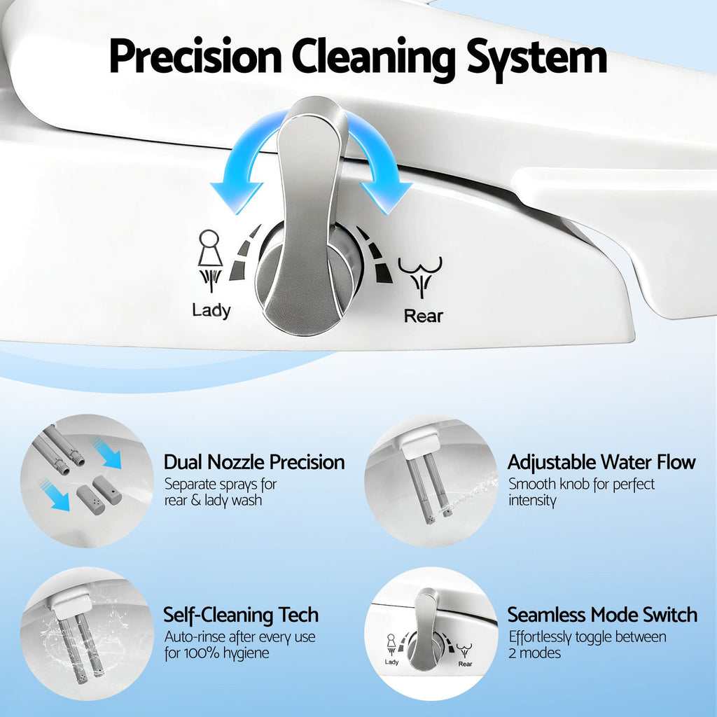 Cefito Non Electric Bidet Toilet Seat O-Shape Dual Nozzle Soft Close WaterMark DIY