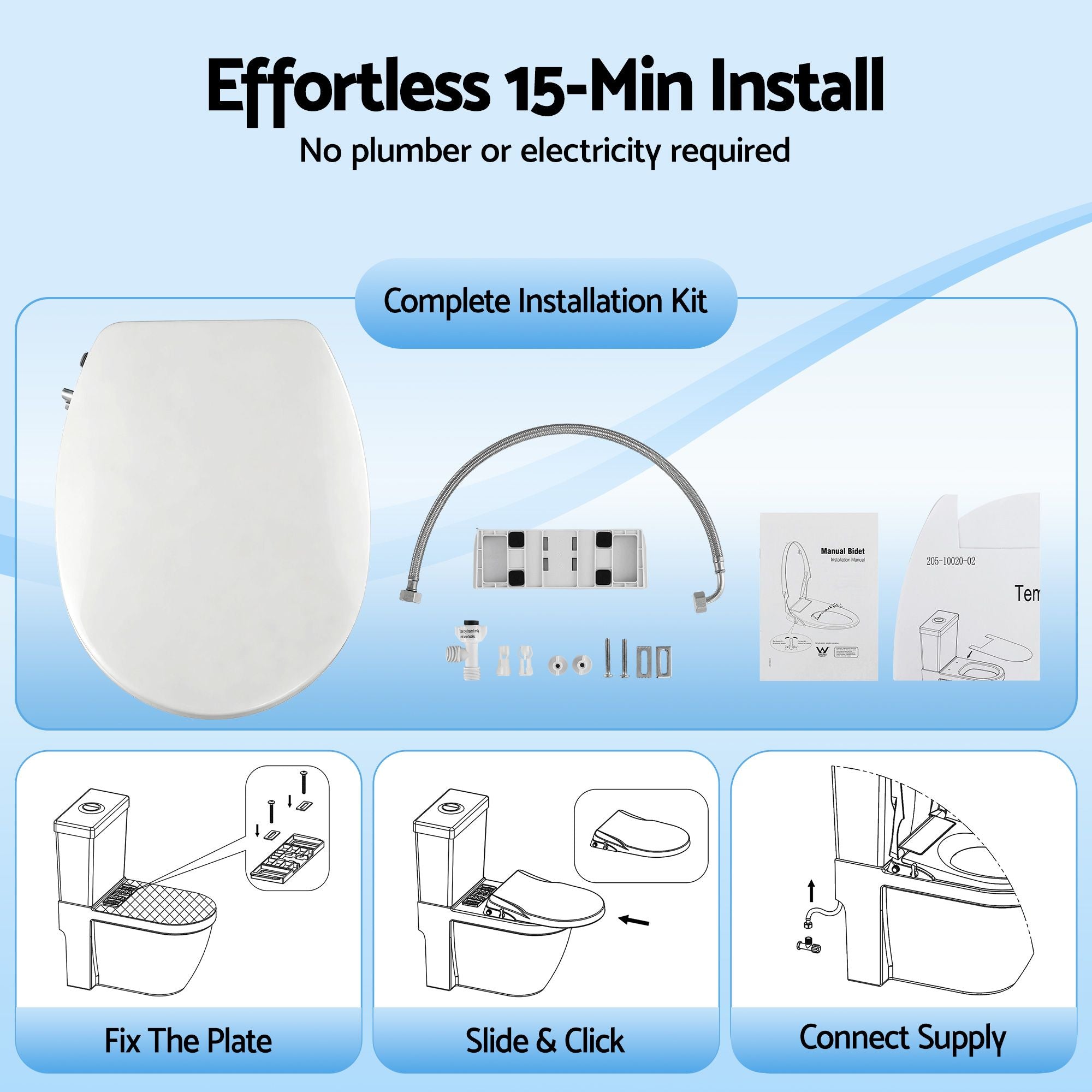 Cefito Non Electric Bidet Toilet Seat O-Shape Dual Nozzle Soft Close WaterMark DIY