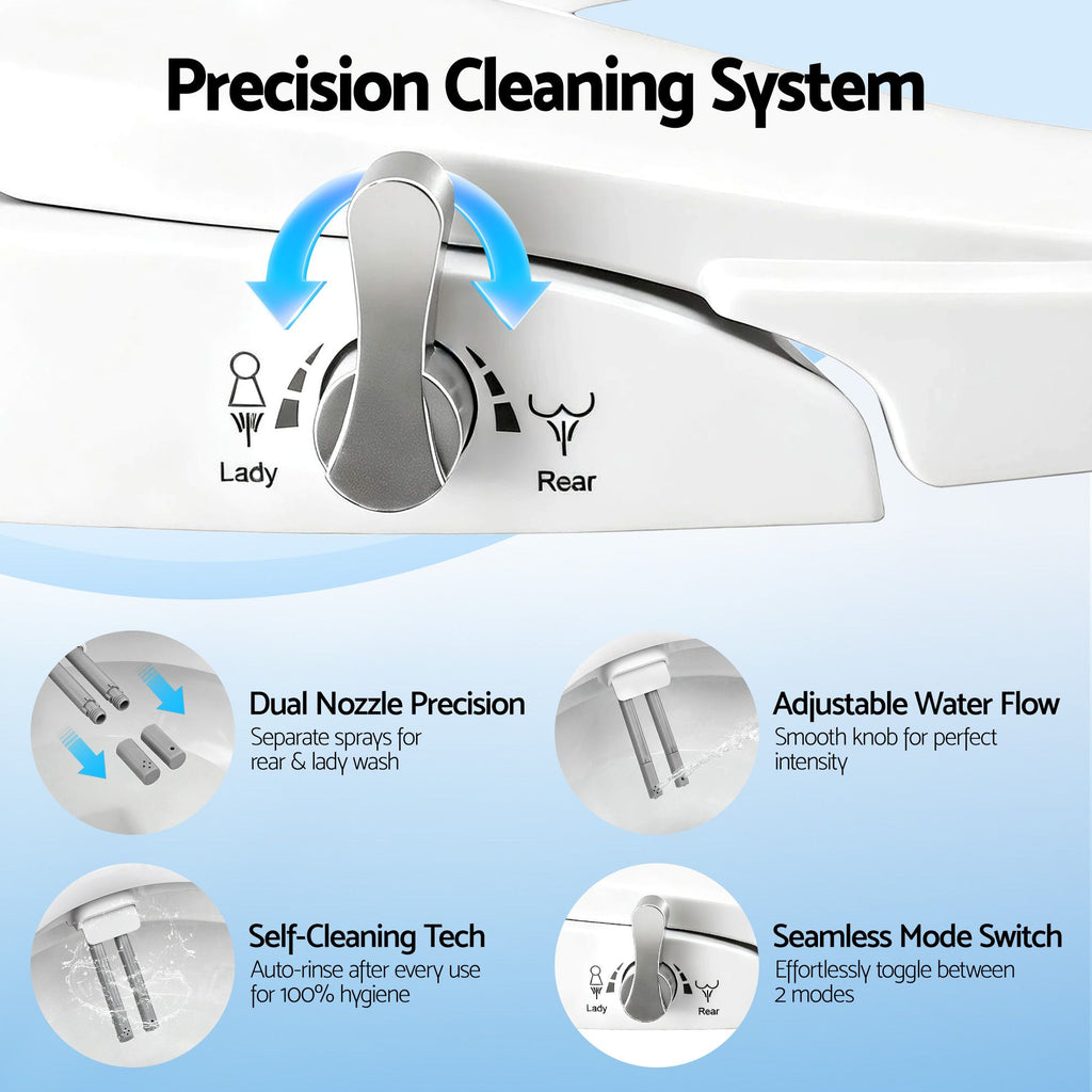 Cefito Non Electric Bidet Toilet Seat D-Shape Dual Nozzle Soft Close WaterMark DIY