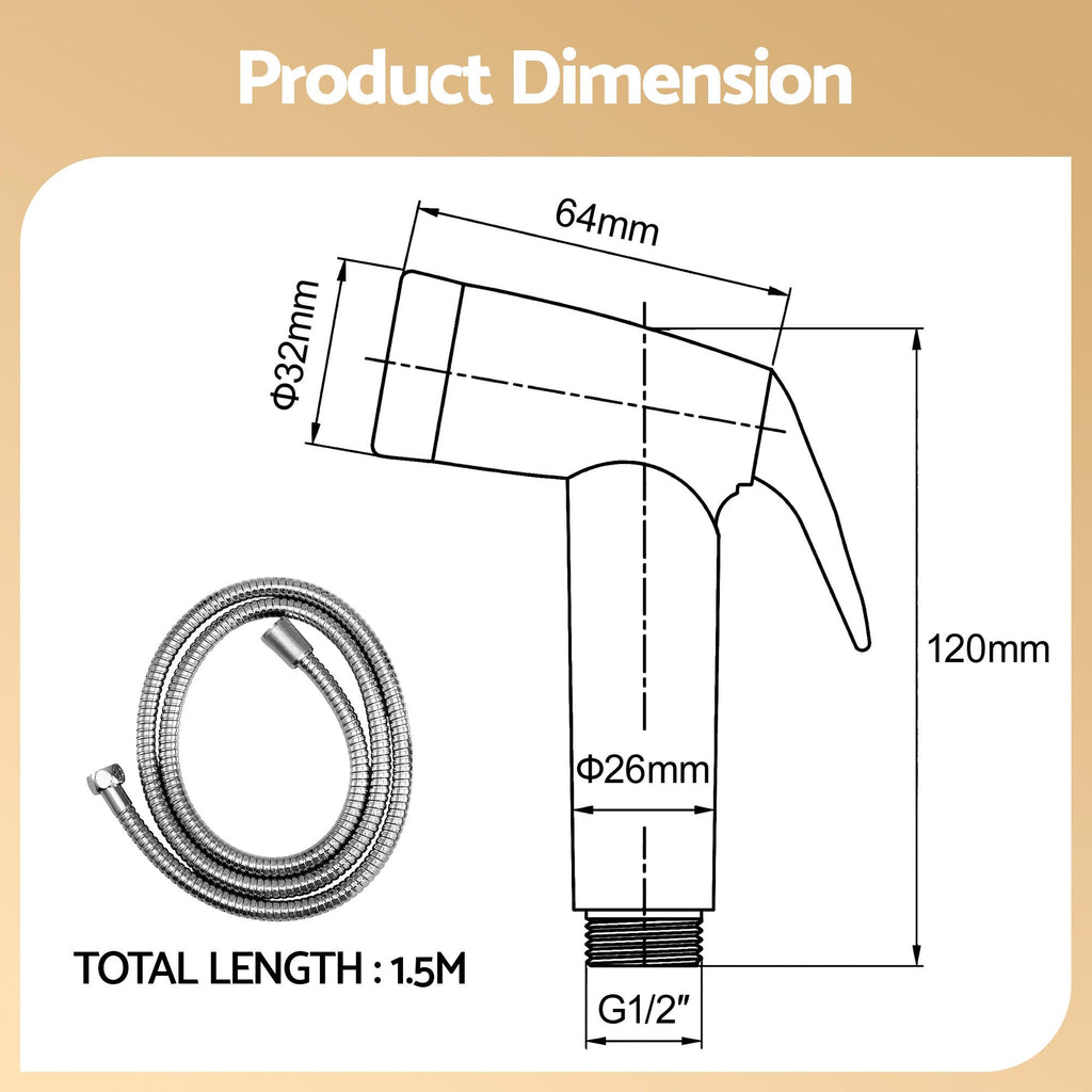 Cefito Handheld Bidet Sprayer for Toilet 1.5m Stainless Steel Hose Jet Spray for Feminine Wash Cloth Diaper Pet Bath Adjustable Pressure Bidet Attachment with G1/2 Valve Silver