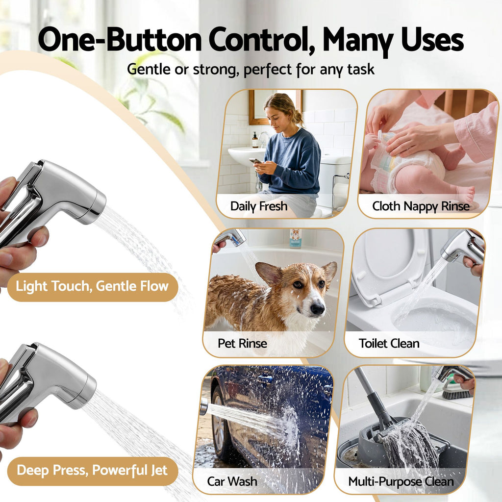 Cefito Handheld Bidet Sprayer for Toilet 1.5m Stainless Steel Hose Jet Spray for Feminine Wash Cloth Diaper Pet Bath Adjustable Pressure Bidet Attachment with G1/2 Valve Silver