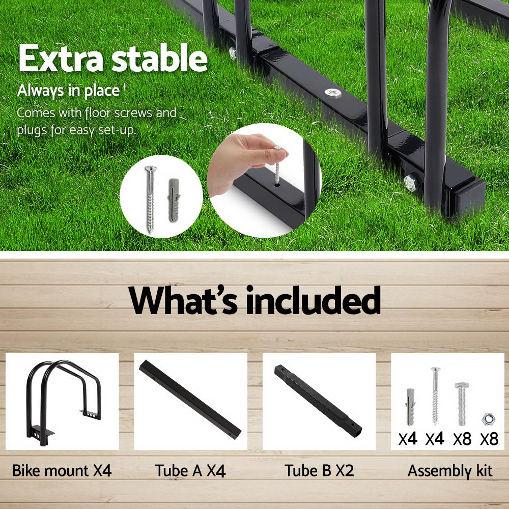 4 Bike Stand Rack Bicycle Storage Floor Parking Holder Cycling Black