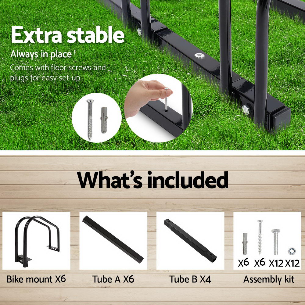 6 Bike Stand Rack Bicycle Storage Floor Parking Holder Cycling Black