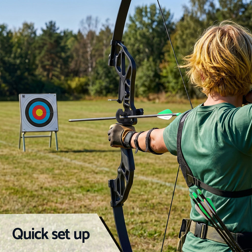 Everfit 55lbs Bow Arrow Set Recurve Takedown Archery Hunting for Beginner Green
