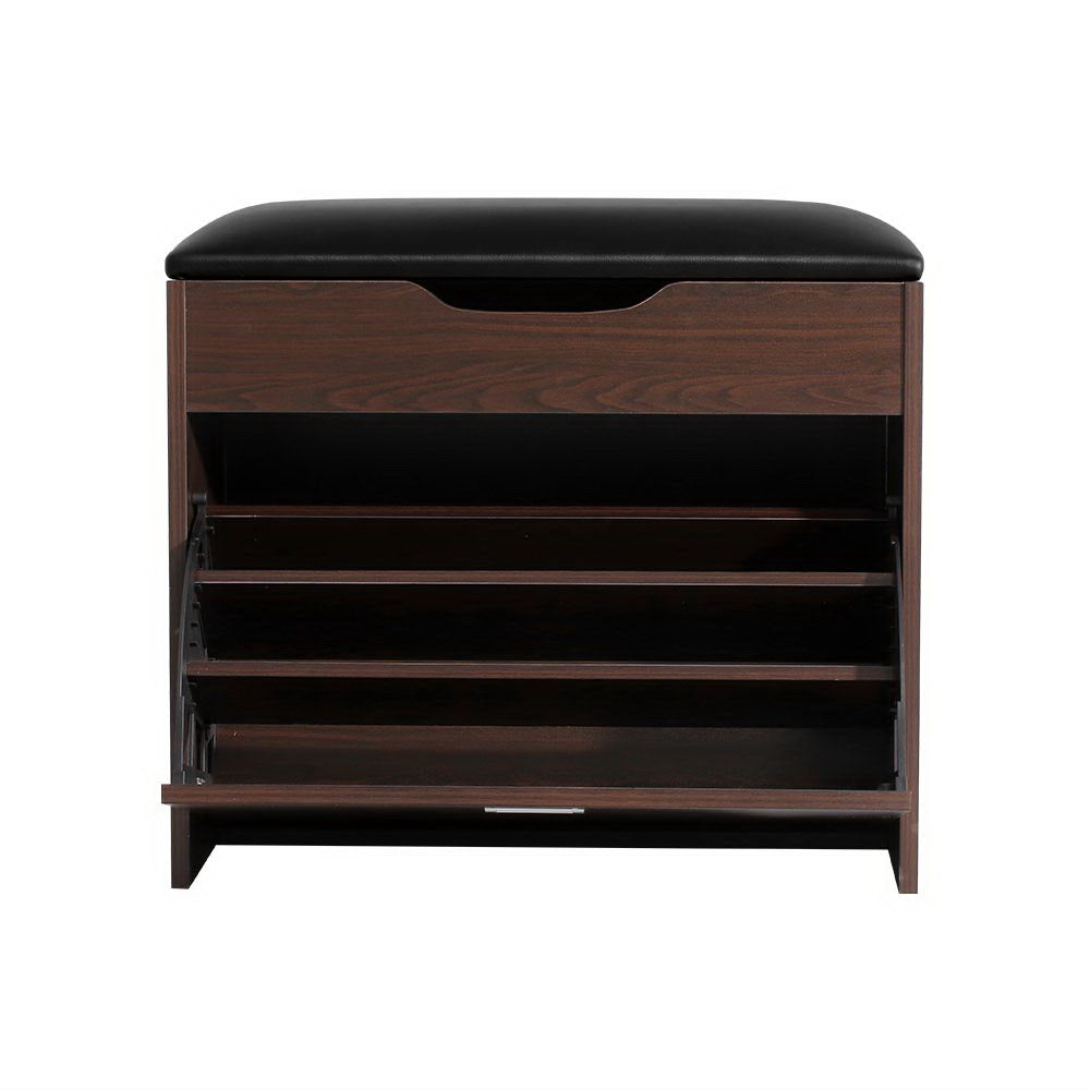 Shoe Rack Cabinet Bench 3-tier 15 Pairs Walnut