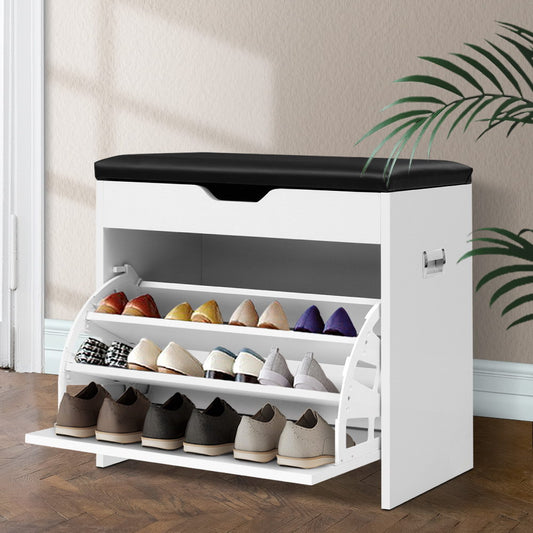Shoe Rack Cabinet Bench 3-tier 15 Pairs White