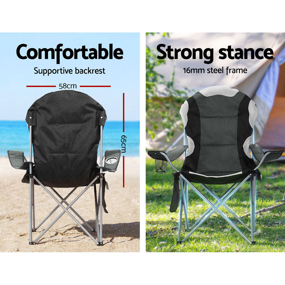 Camping Folding Chair Portable Outdoor Hiking Fishing Picnic Grey 2pcs