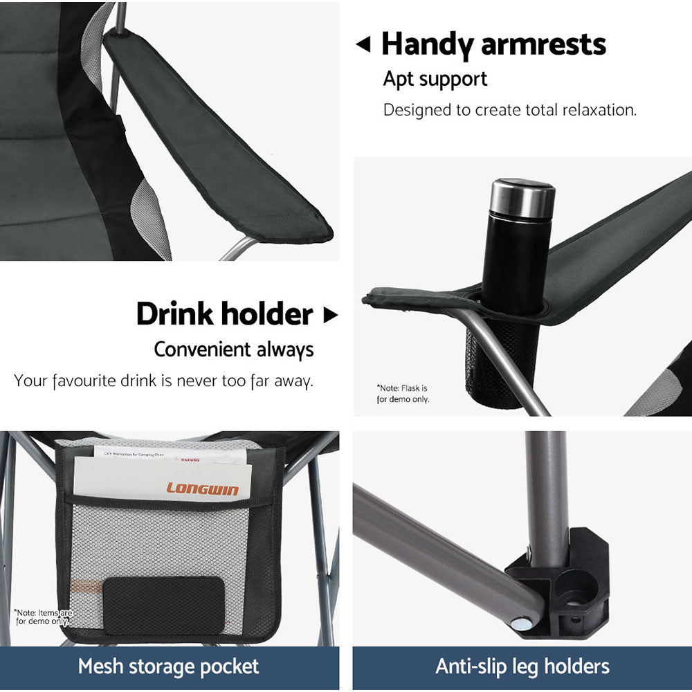 Camping Folding Chair Portable Outdoor Hiking Fishing Picnic Grey 2pcs