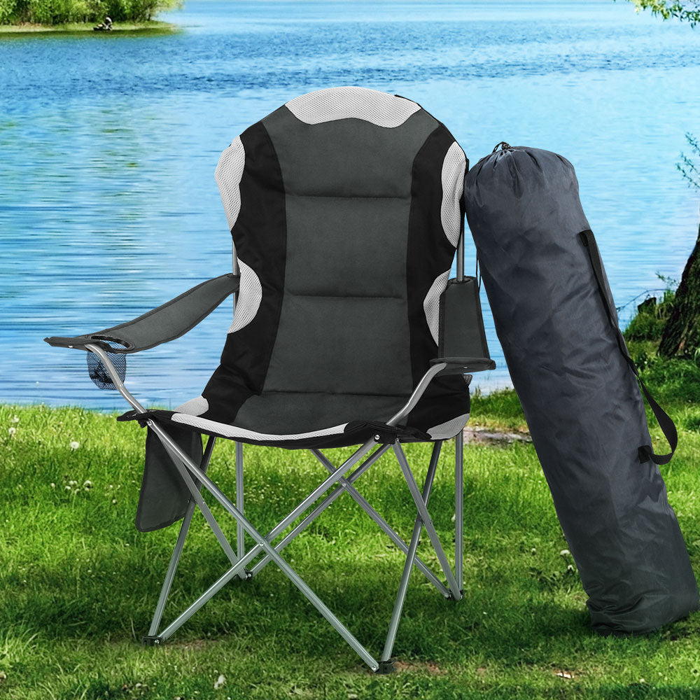 Camping Folding Chair Portable Outdoor Hiking Fishing Picnic Grey 2pcs