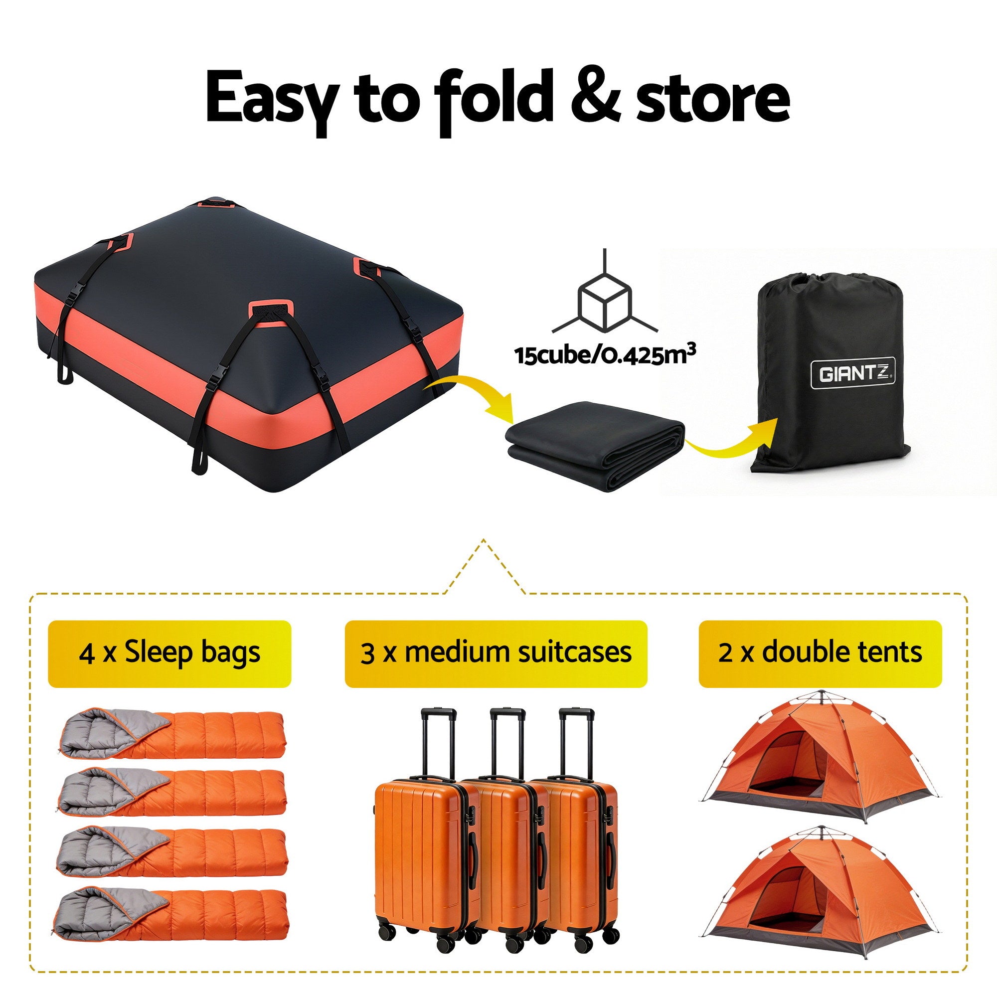Giantz Rooftop Cargo Bag Waterproof Car Luggage Carrier 15 Cubic Ft Universal