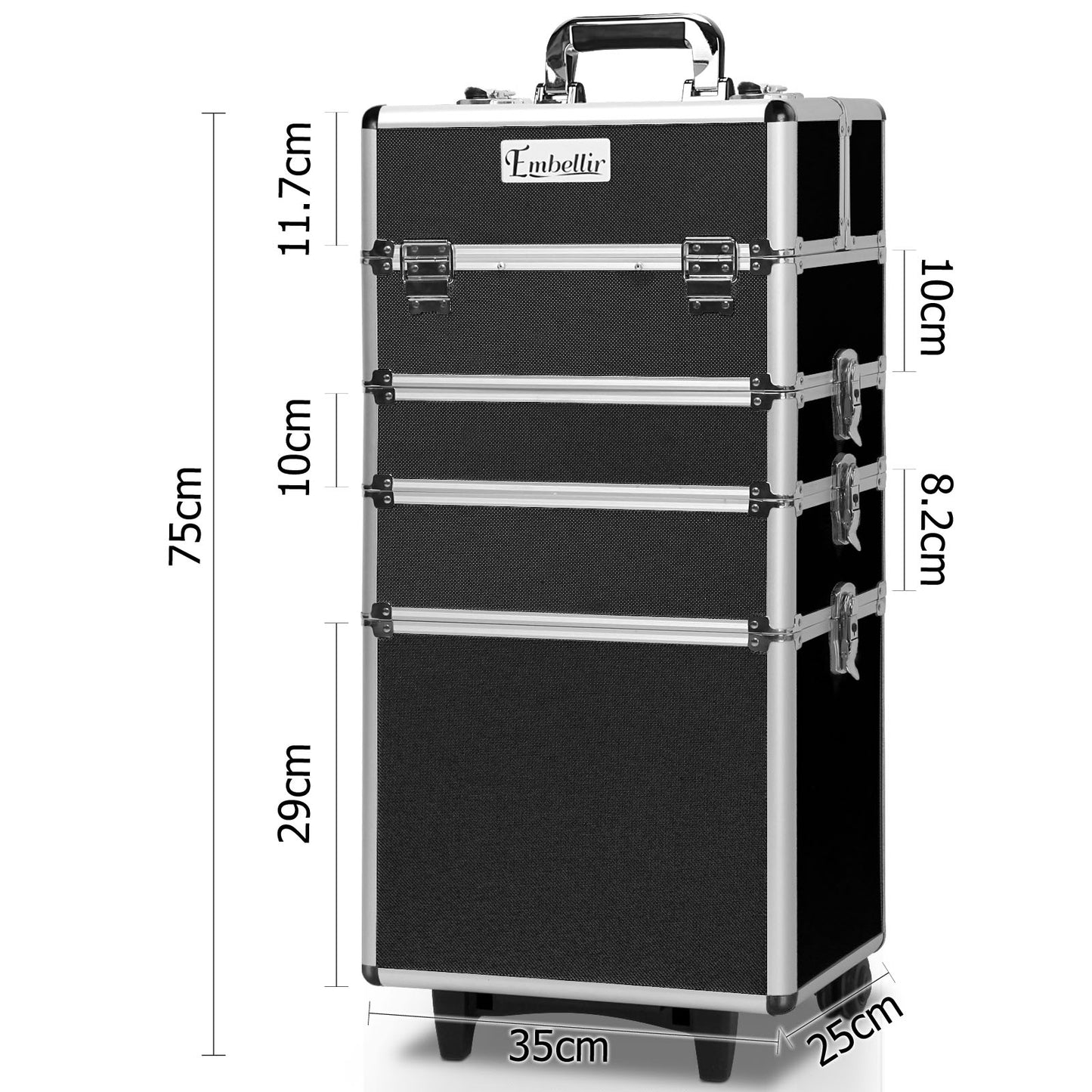 Makeup Case Beauty Trolley Cosmetic Organiser Box Travel Wheels Black