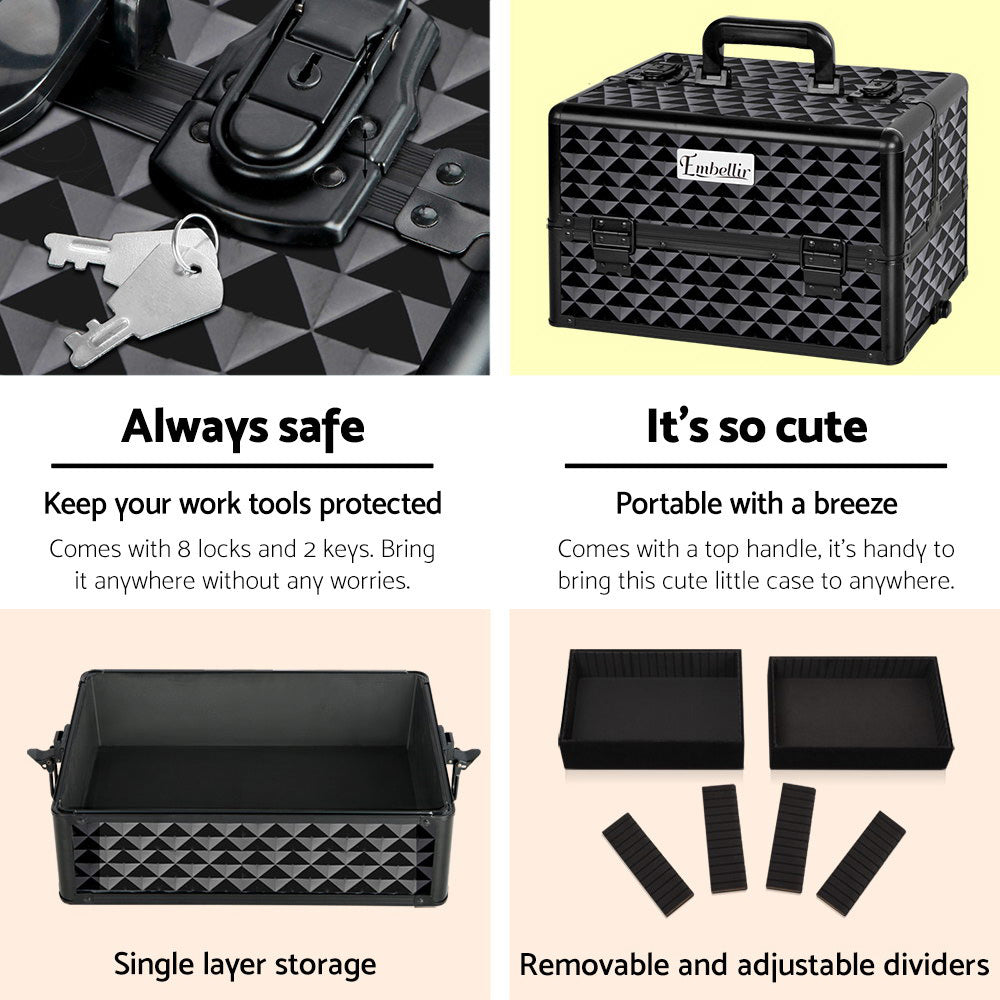 Makeup Case Beauty Trolley Cosmetic Organiser Box Travel Wheels Diamond