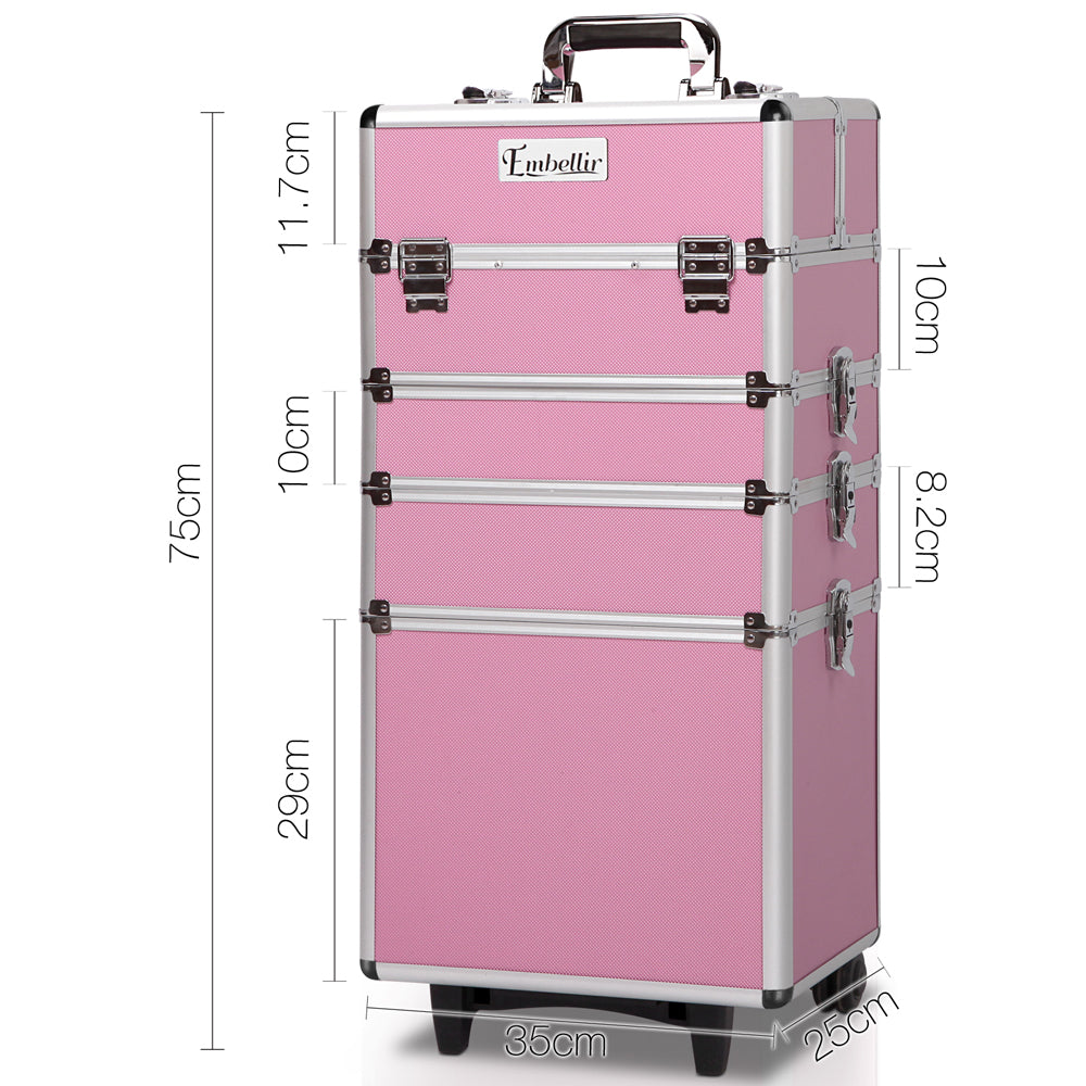 Makeup Case Beauty Trolley Cosmetic Organiser Box Travel Wheels Pink