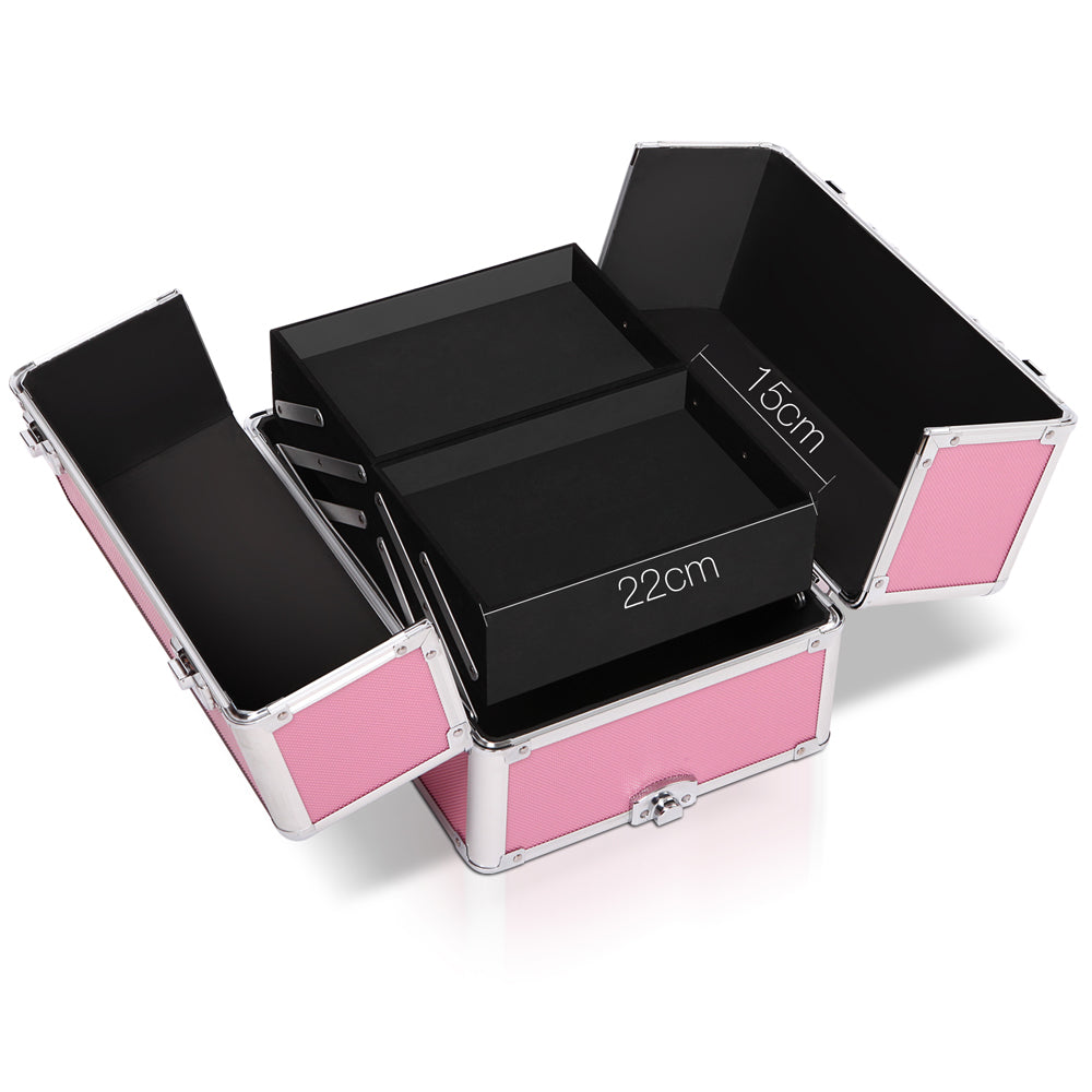 Makeup Case Beauty Trolley Cosmetic Organiser Box Travel Wheels Pink