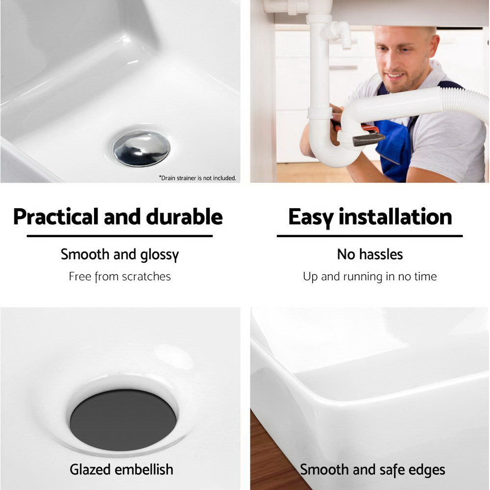 Bathroom Basin Ceramic Vanity Sink Hand Wash Bowl 48x37cm White