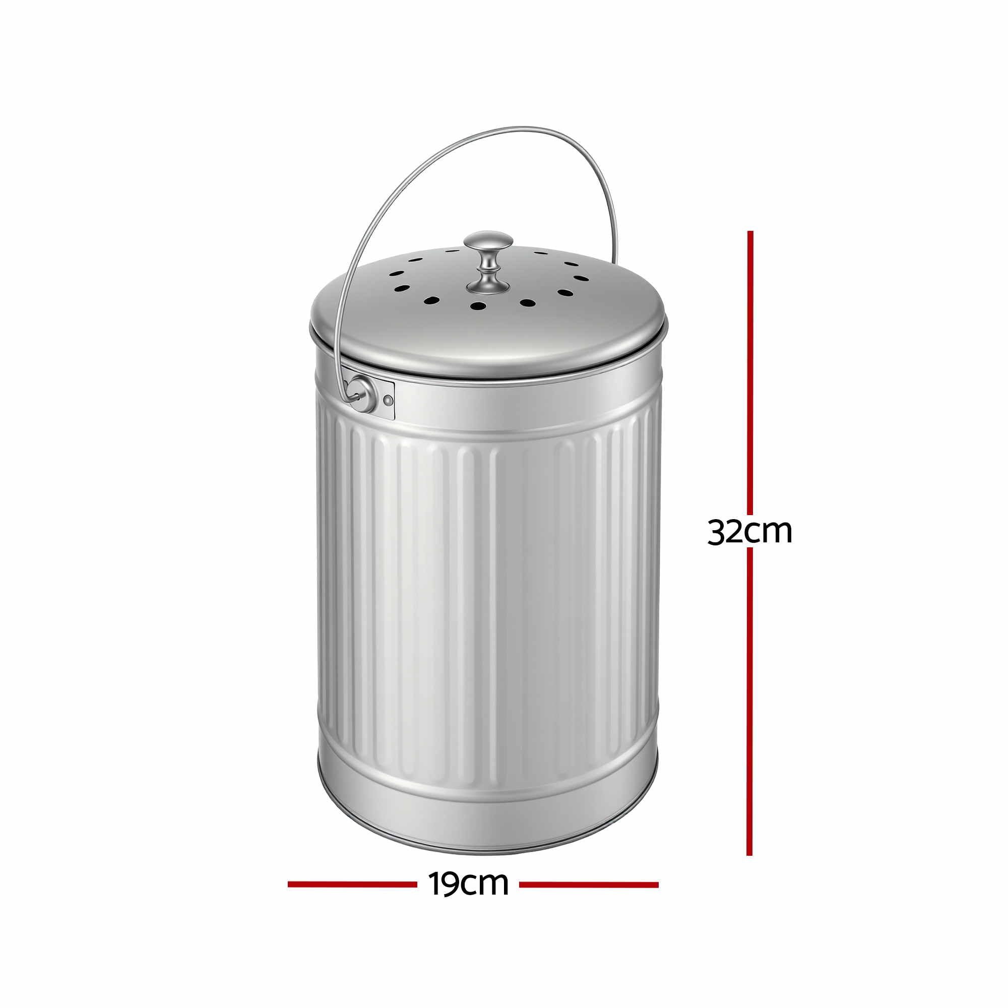 Gardeon Compost Bin Kitchen Countertop Food Waste Caddy 6L Silver