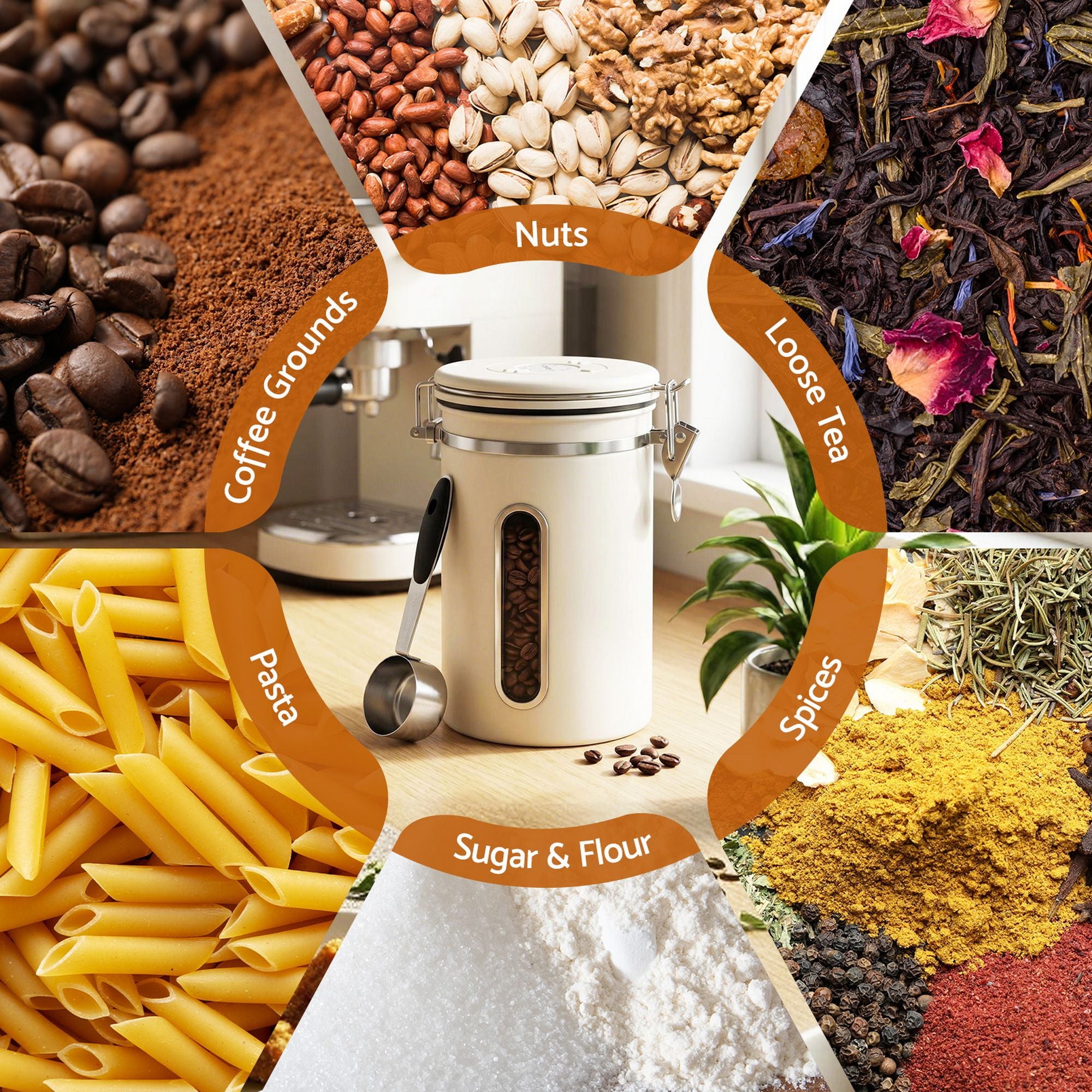 5-Star Chef 1.8L Stainless Steel Coffee Bean Storage Container Coffee Canister