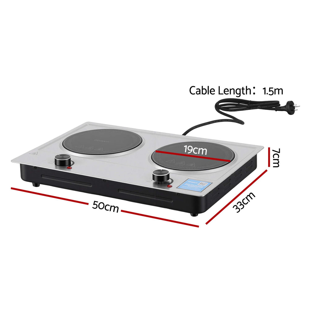 Devanti 2 Hobs Ceramic Cooktop Electric Hot Plate Infrared Knob Control 2400W