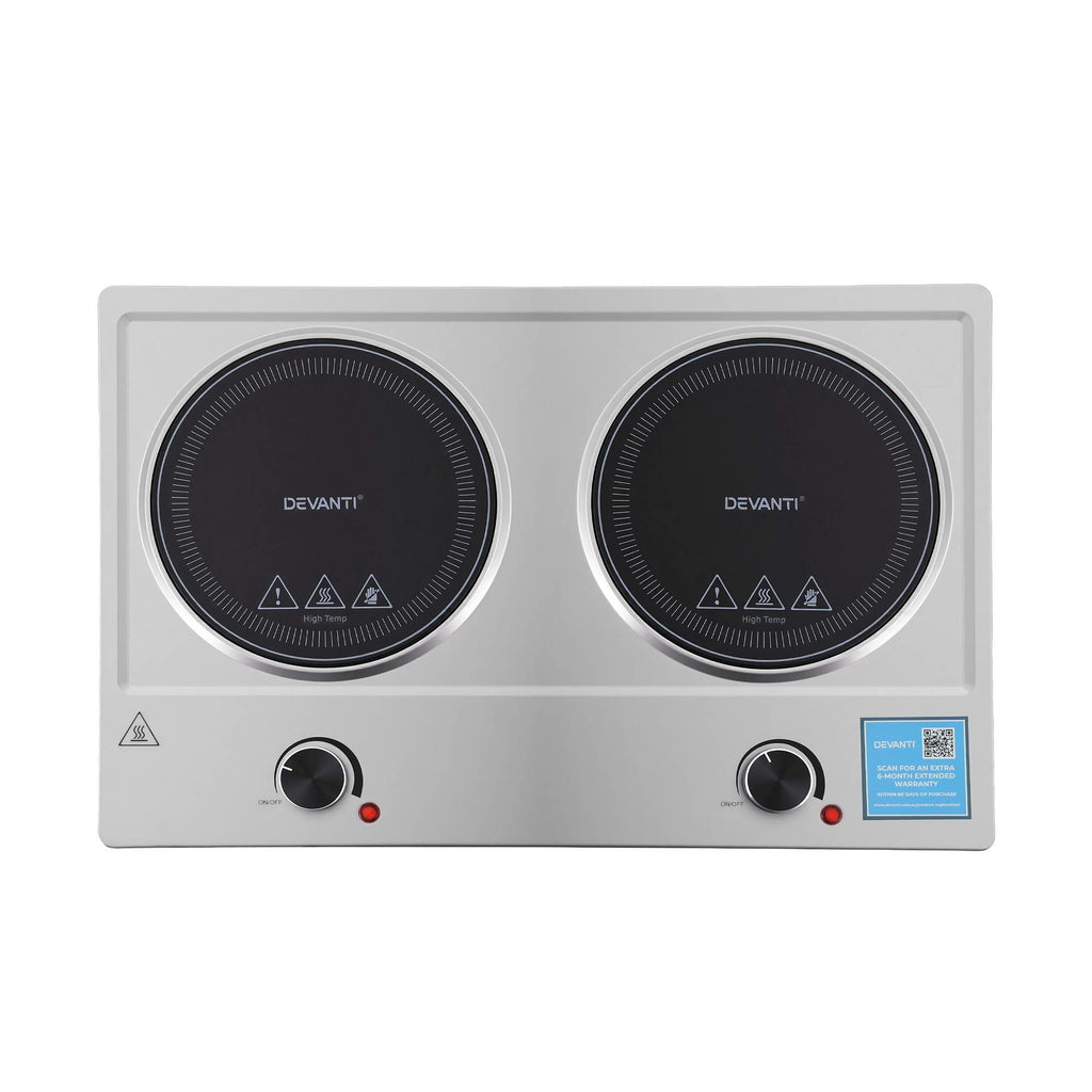 Devanti 2 Hobs Ceramic Cooktop Electric Hot Plate Infrared Knob Control 2400W