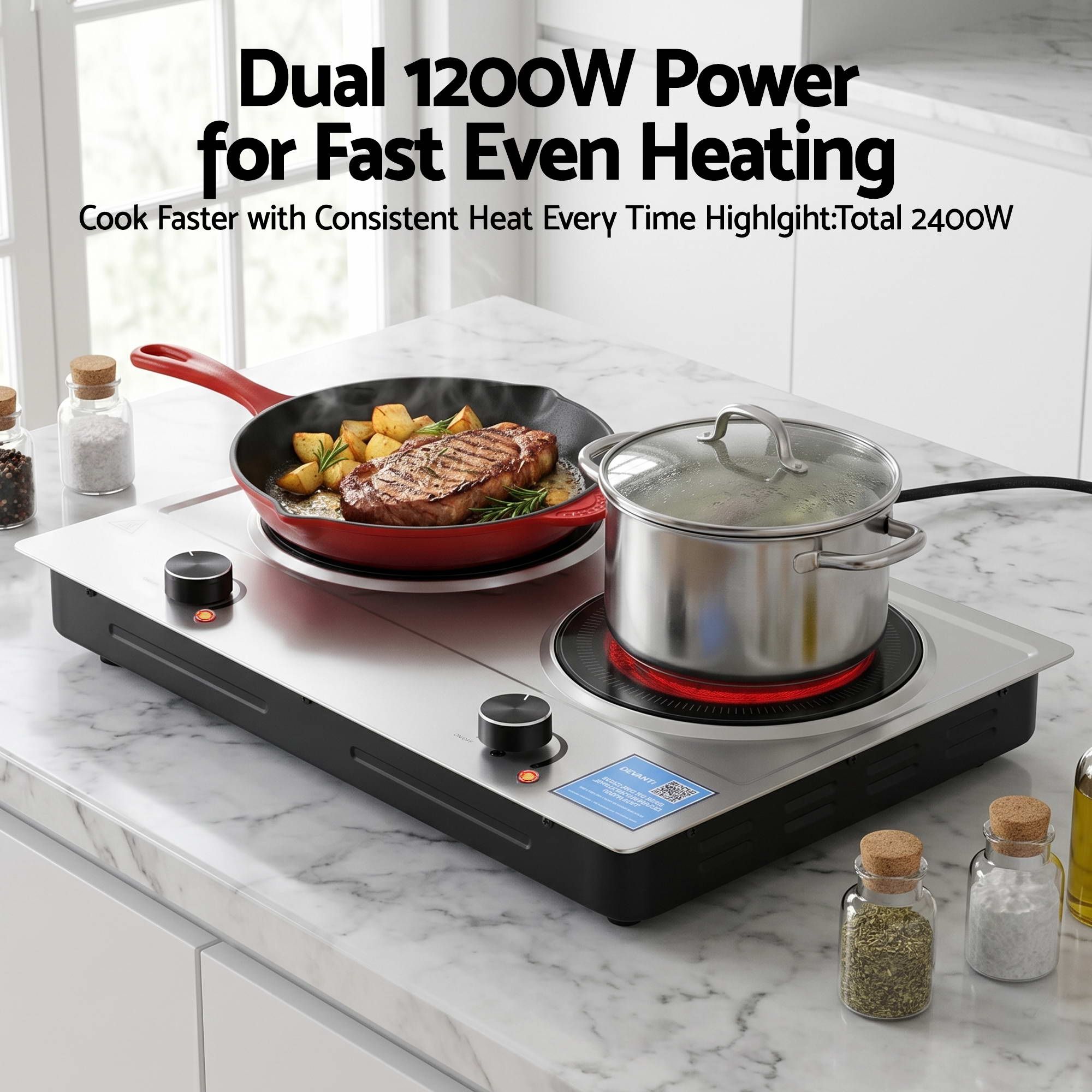 Devanti 2 Hobs Ceramic Cooktop Electric Hot Plate Infrared Knob Control 2400W