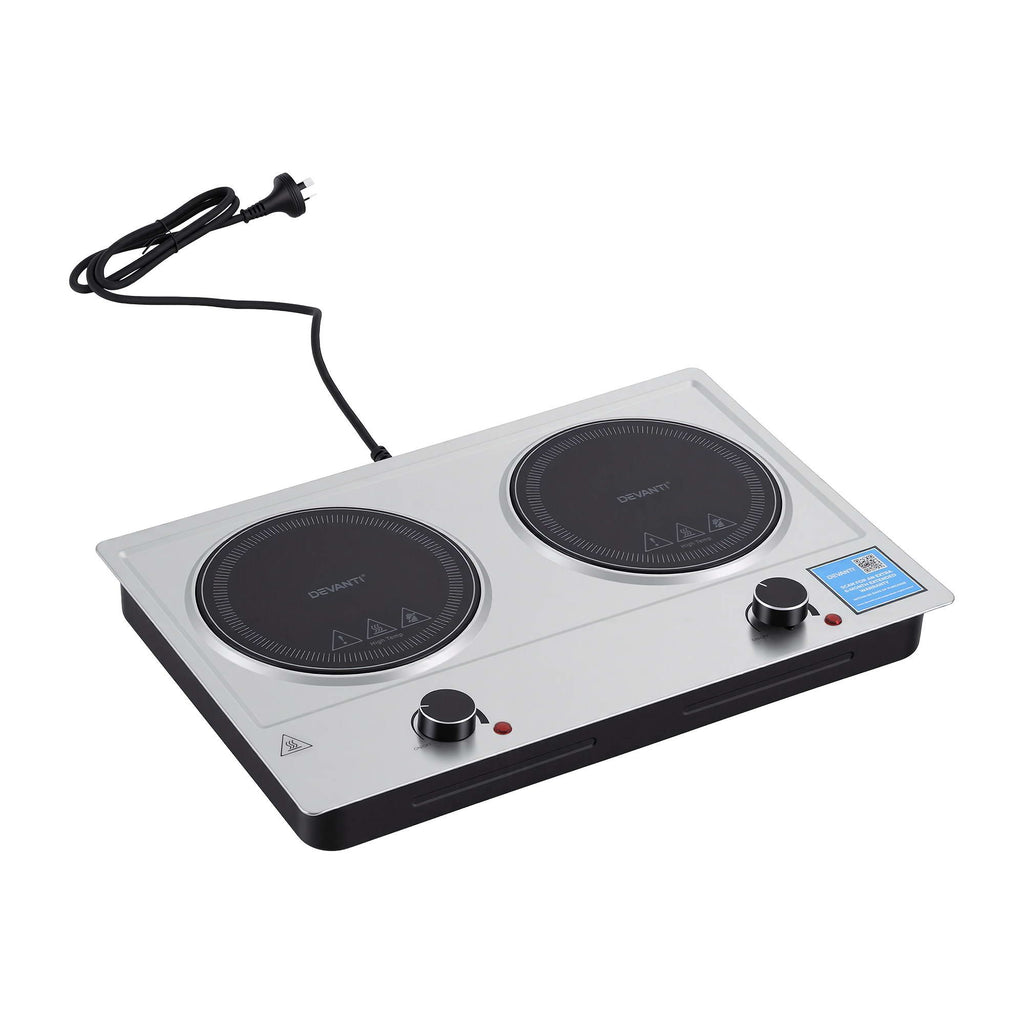 Devanti 2 Hobs Ceramic Cooktop Electric Hot Plate Infrared Knob Control 2400W