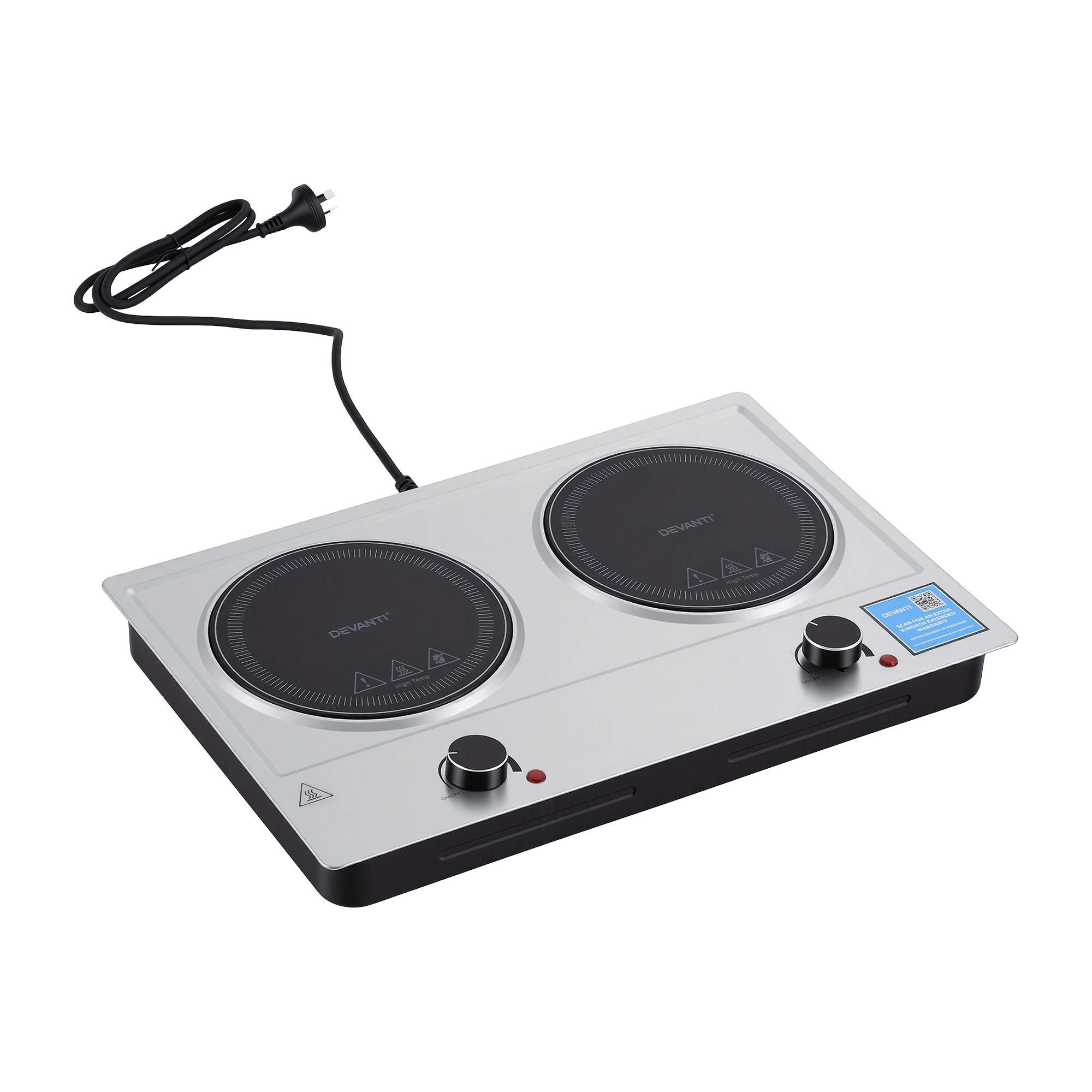Devanti 2 Hobs Ceramic Cooktop Electric Hot Plate Infrared Knob Control 2400W