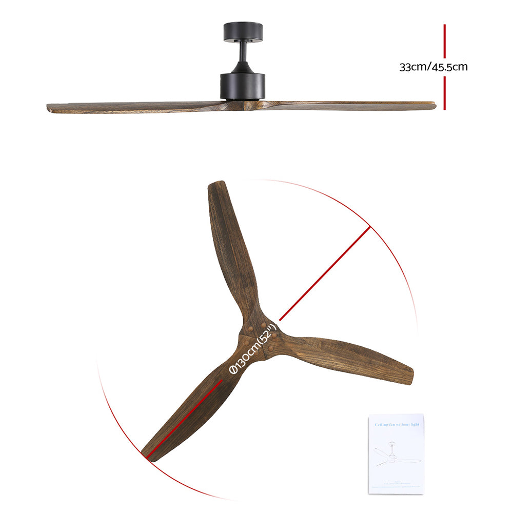 52 Ceiling Fan AC Motor 3 Blades w/Remote - Dark Wood