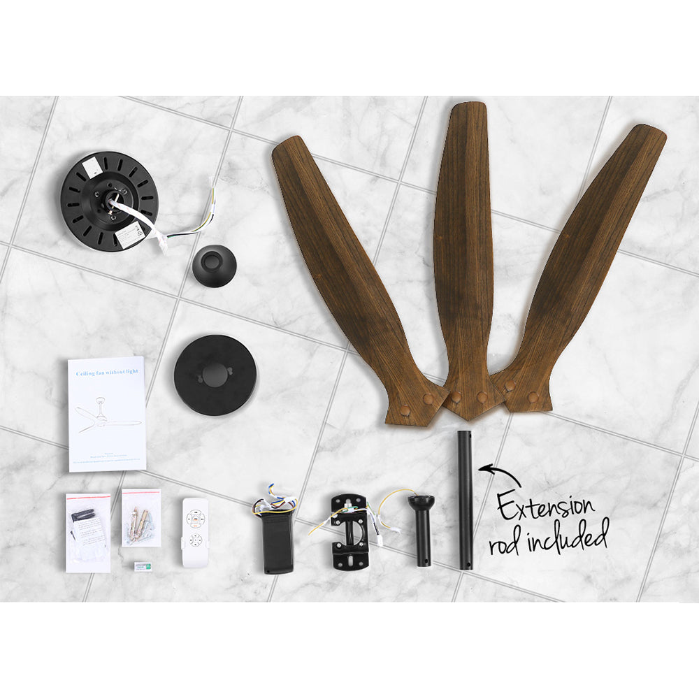 52 Ceiling Fan AC Motor 3 Blades w/Remote - Dark Wood