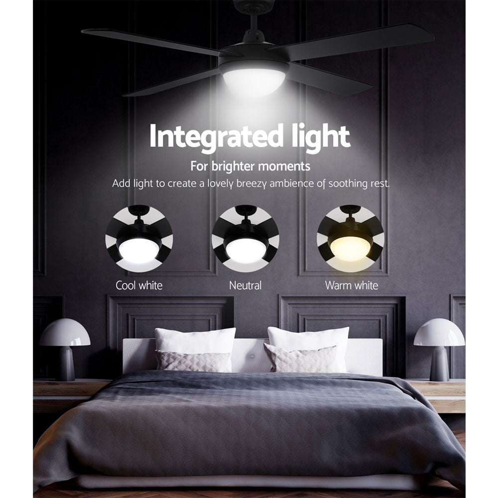 52 Ceiling Fan AC Motor w/Light w/Remote - Black