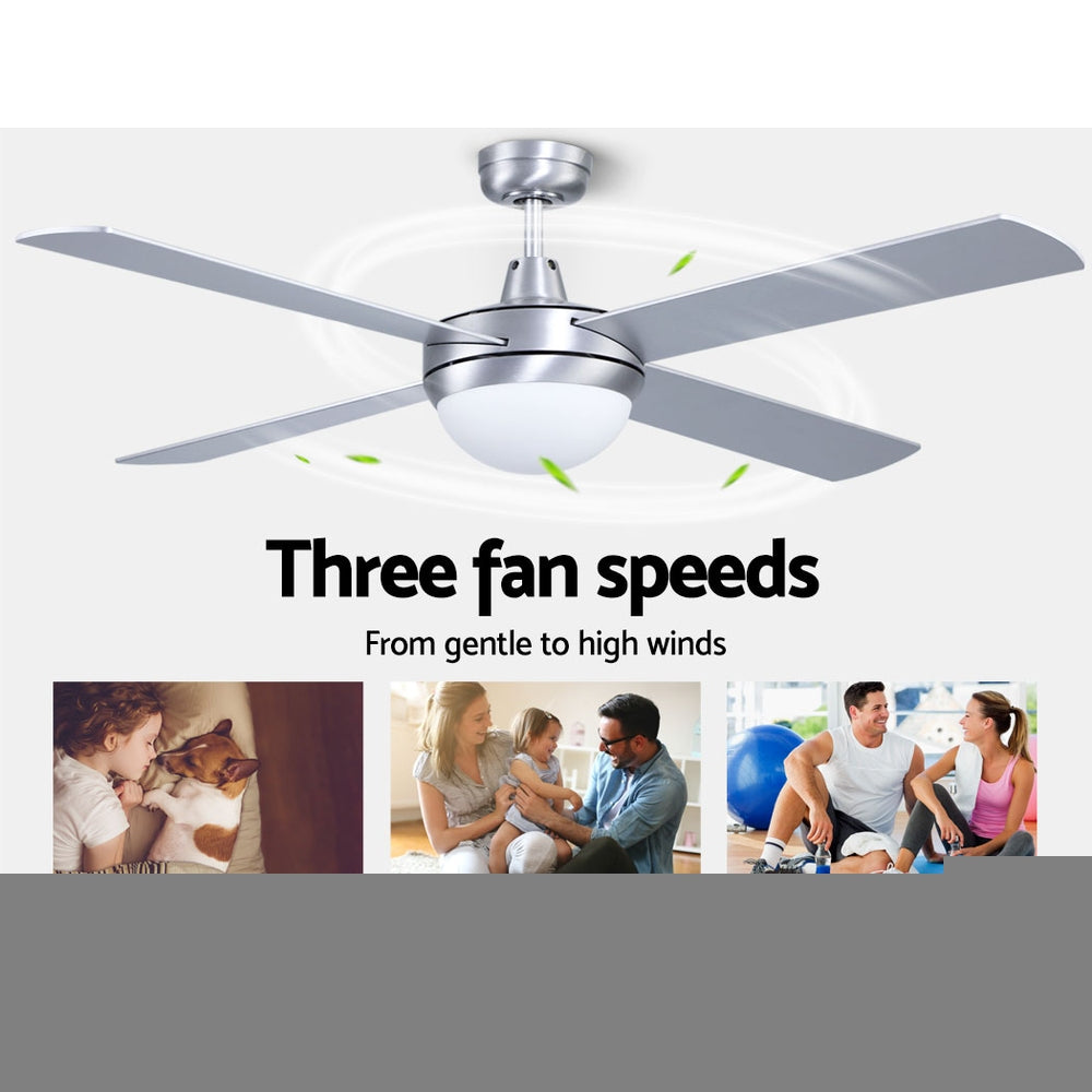 52 Ceiling Fan AC Motor w/Light w/Remote - Silver
