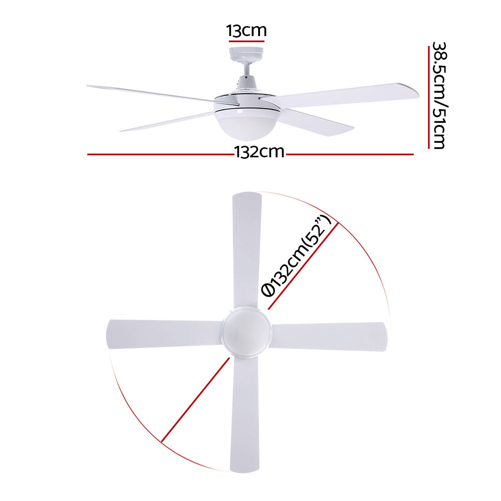 52 Ceiling Fan AC Motor w/Light w/Remote - White