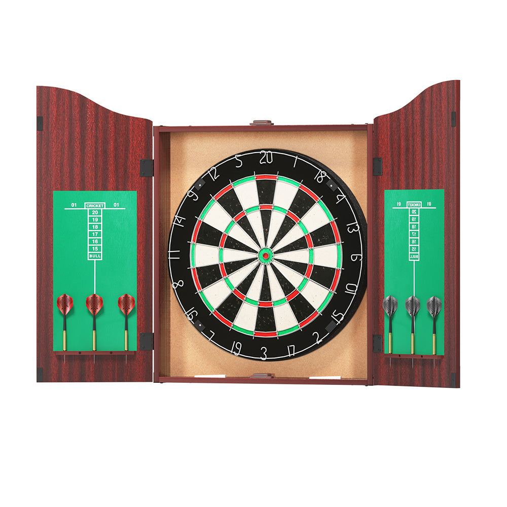18 Dartboard Dart Board with Steel Darts Wooden Cabinet Party Game