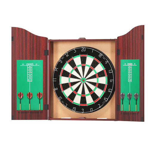 18 Dartboard Dart Board with Steel Darts Wooden Cabinet Party Game