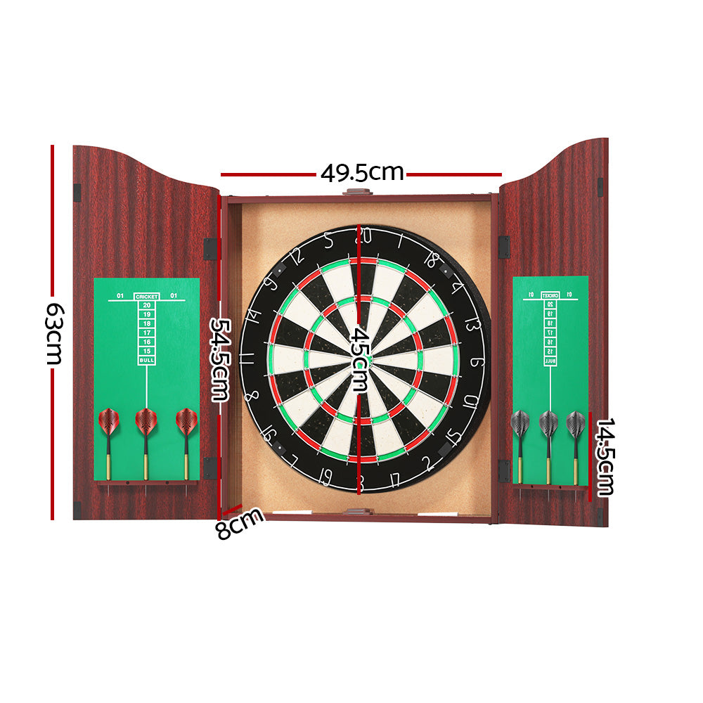 18 Dartboard Dart Board with Steel Darts Wooden Cabinet Party Game