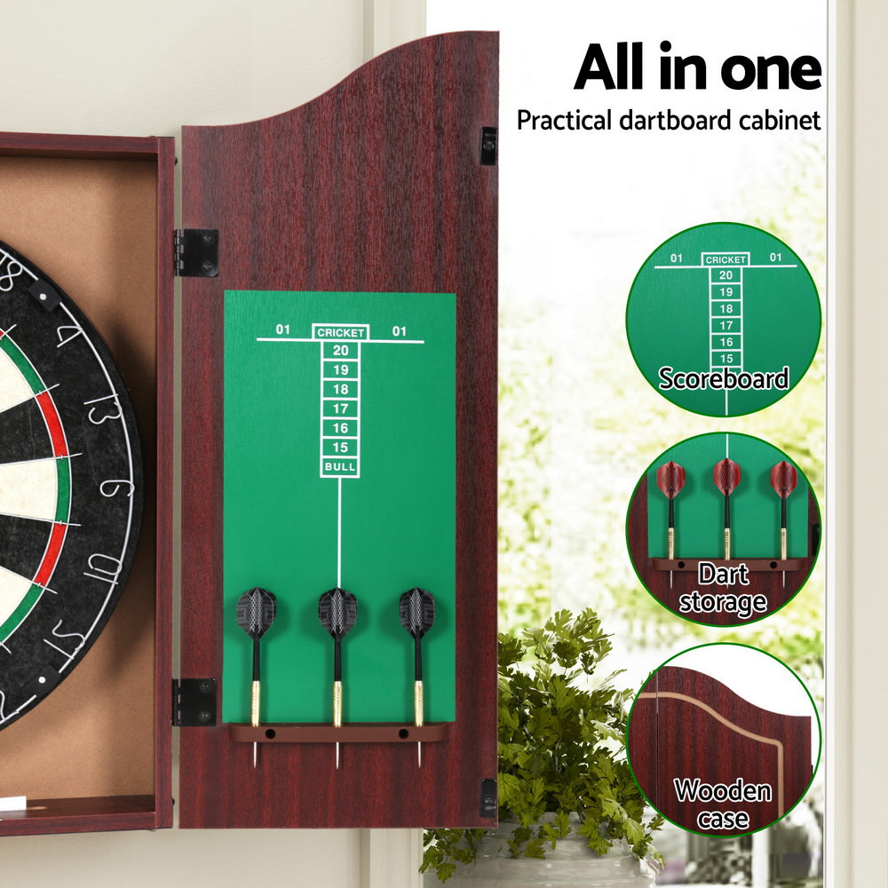 18 Dartboard Dart Board with Steel Darts Wooden Cabinet Party Game