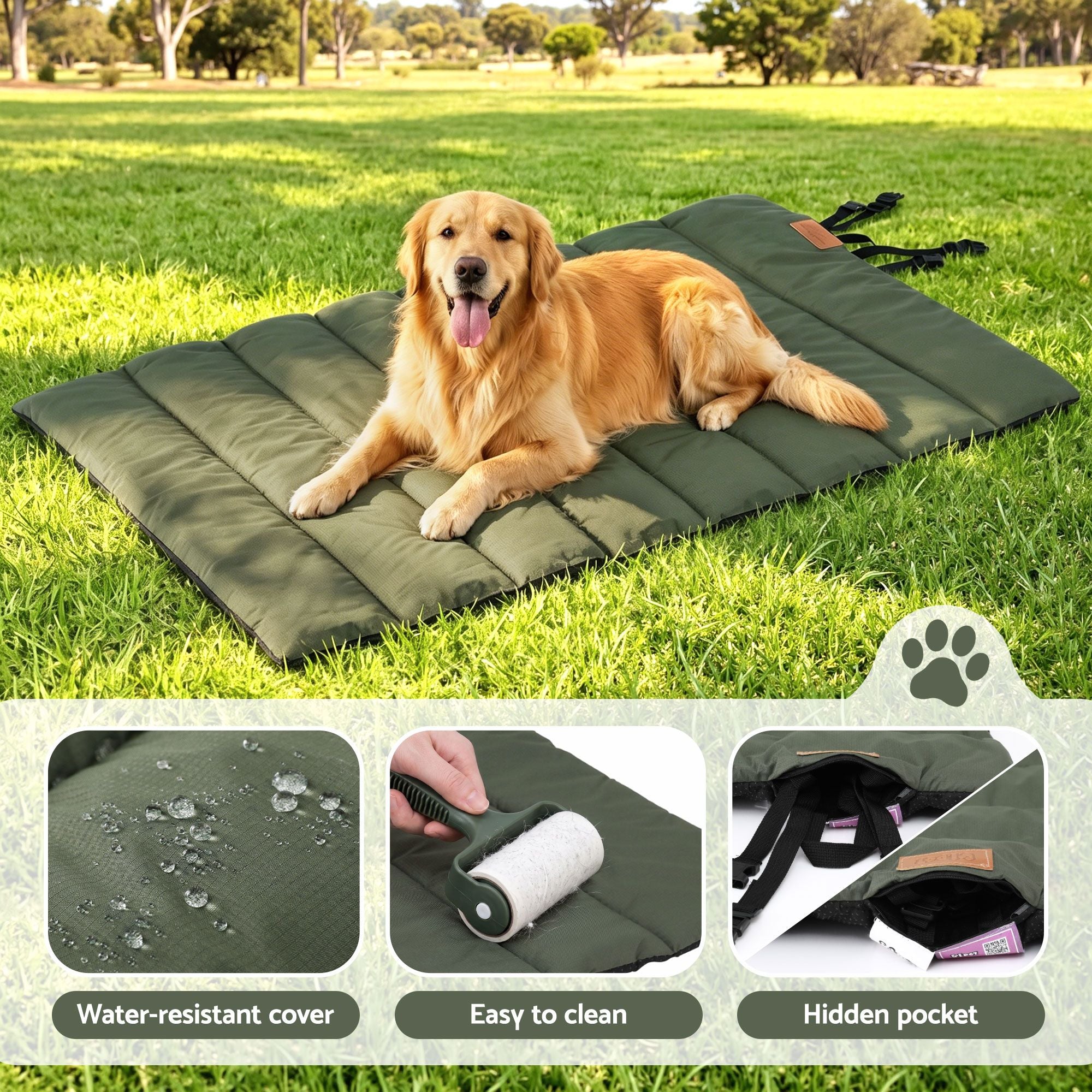 i.Pet Outdoor Dog Bed Large Water-resistant Washable Foldable Travel Dog Mat Green