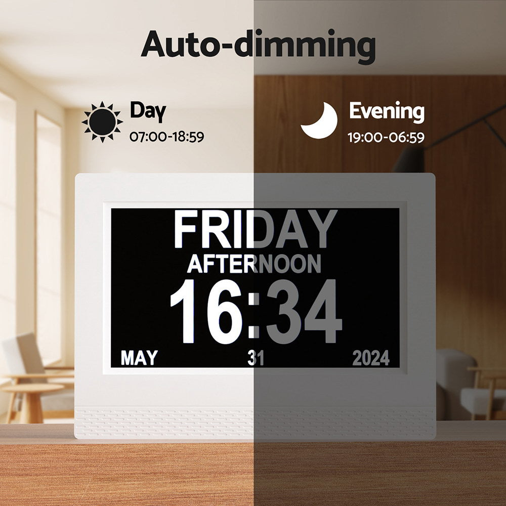 7 inch Digital Day Clock Calendar Alarm White