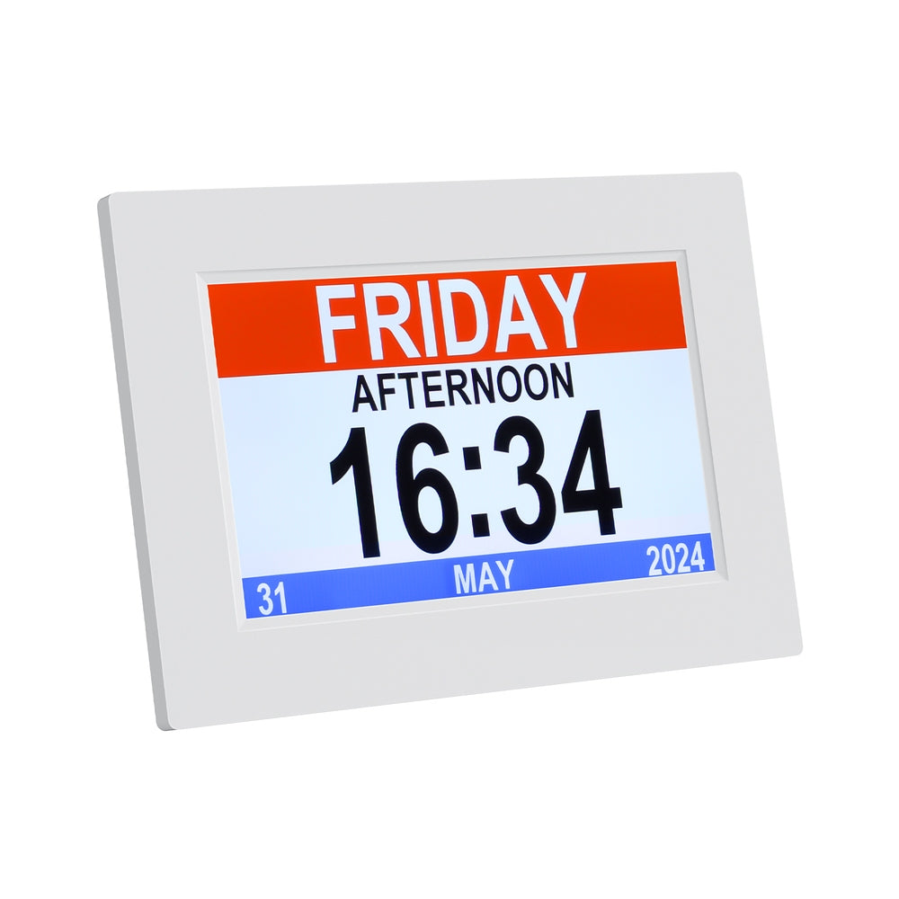 8 inch Digital Day Clock Calendar Alarm White