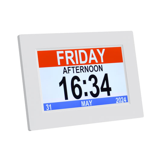 8 inch Digital Day Clock Calendar Alarm White