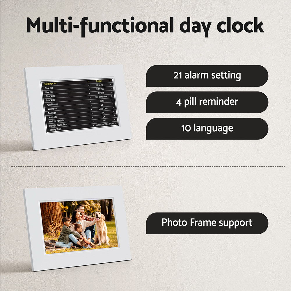 8 inch Digital Day Clock Calendar Alarm White