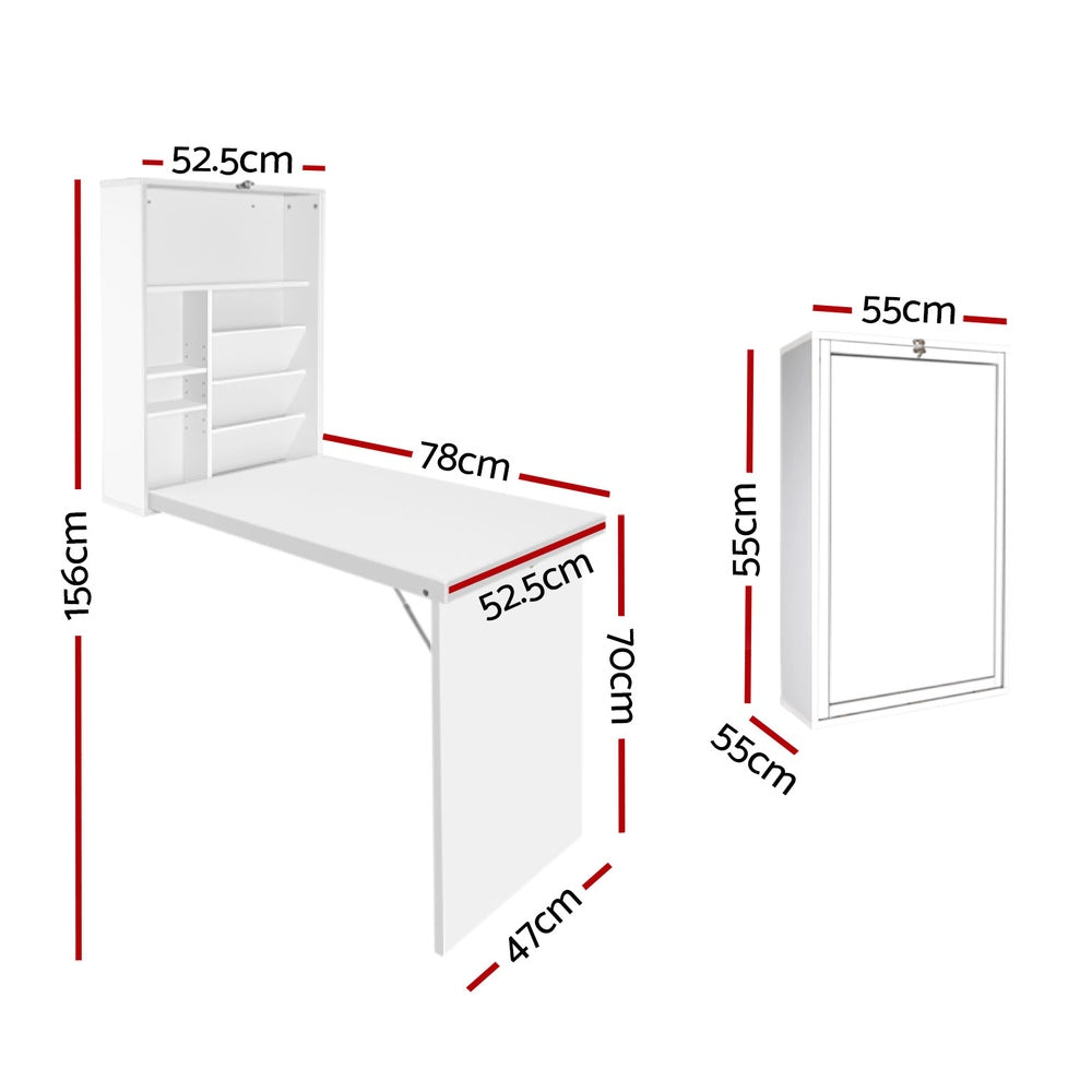Computer Desk Bookshelf Wall Mount White